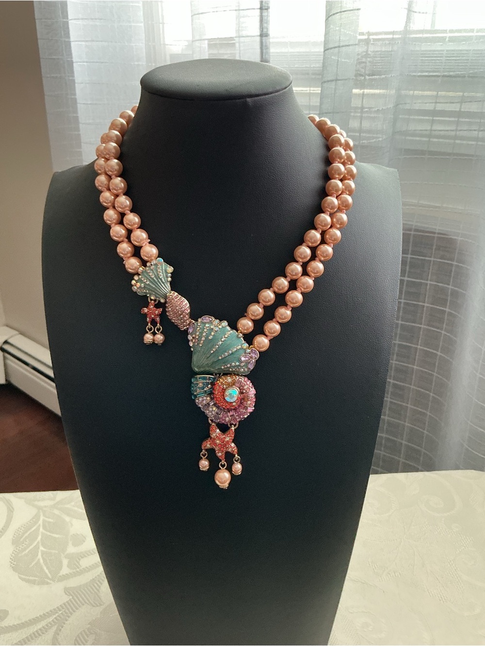 LI Hang Yuan Vintage Nautical Sea Life Pearl Gold Tone Necklace